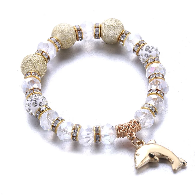 Блестящий бисера браслеты золото цветные шарики и растягивающийся браслет