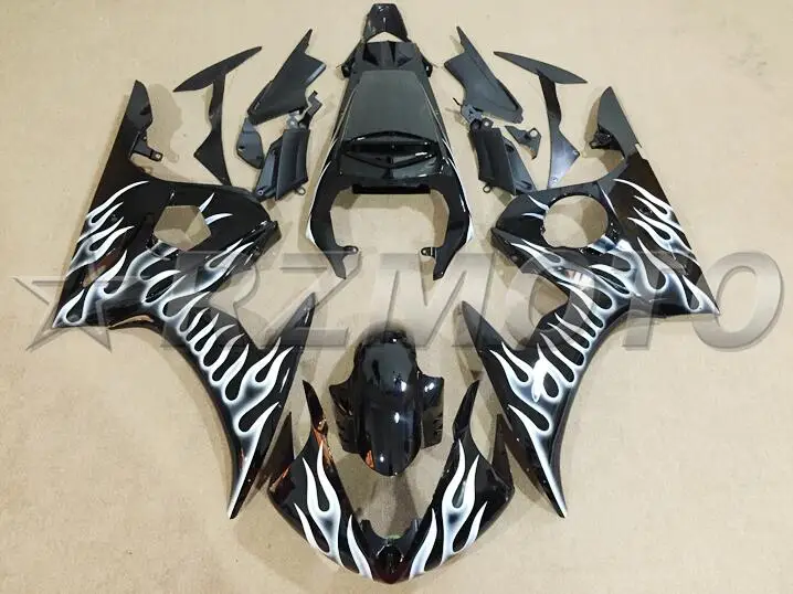 

3 Free Gifts New ABS Fairing Kit Fit For YAMAHA YZF-R6 2003 2004 2005 R6 03 04 05 Fairings custom black white Flame