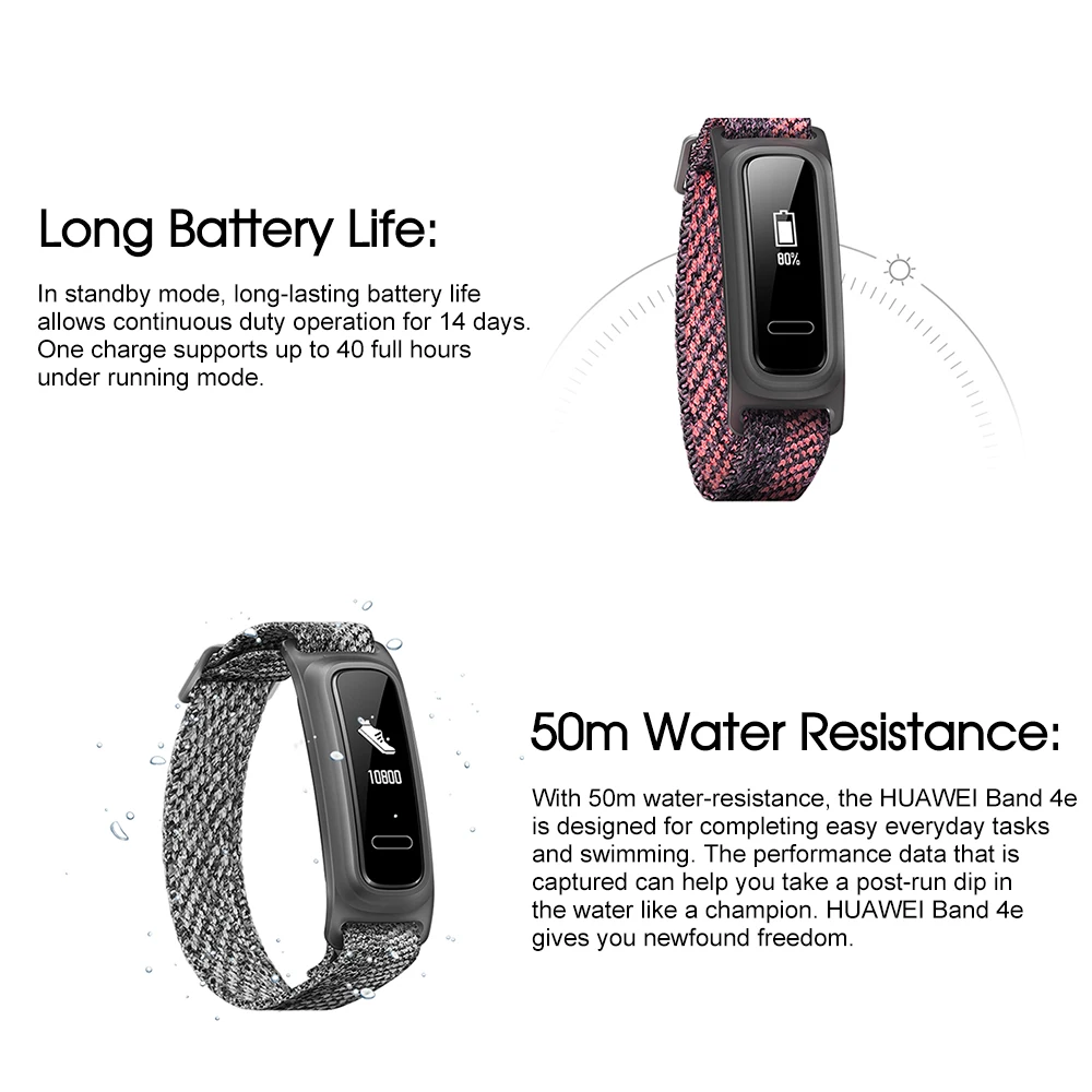 HUAWEI Band 4e Smart Bracelet Fitness Tracker Wristband Running Basketball Footwear Mode 5ATM Waterproof Men Women Smart Watch