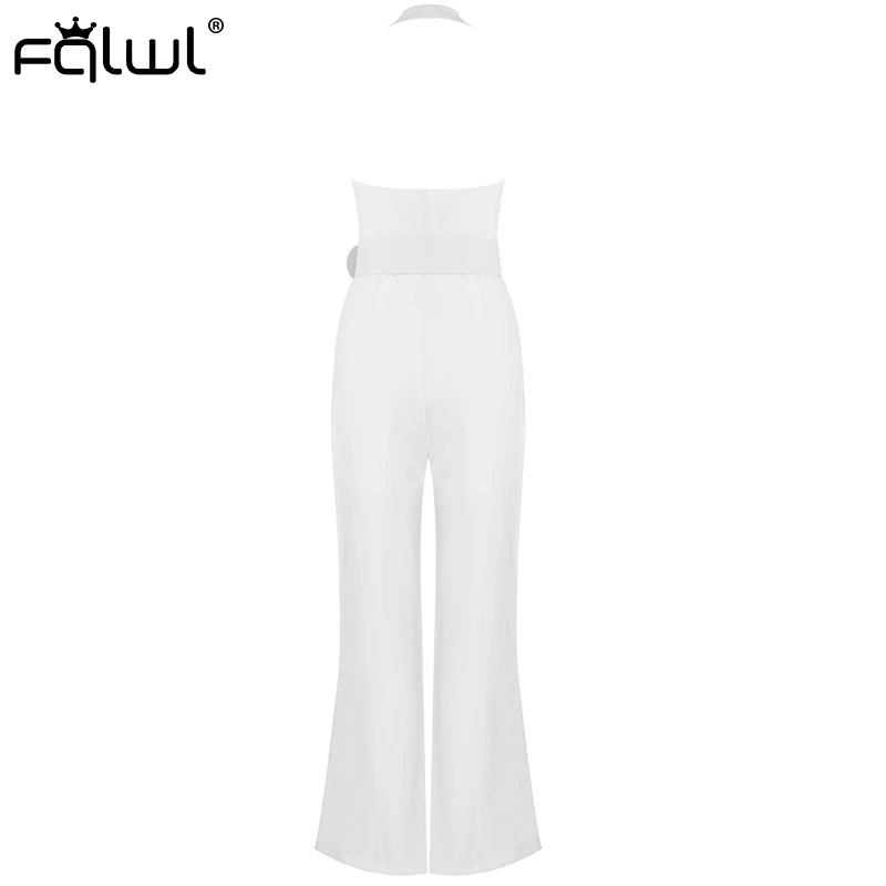 Женский комбинезон с открытой спиной FQLWL белый Облегающий широкими штанинами и