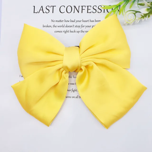 Fashion Ribbon Hairgrips Big Large Bow Hairpin For Women Girls Satin Trendy Ladies Hair Clip New Cute Barrette Hair Accessories yellow