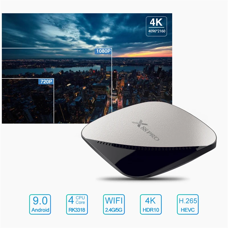 HAAYOT X88 PRO Android 9,0 ТВ приставка 4G 32G Rockchip RK3318 4 ядра 2,4G/5G Wifi 4K HDR телеприставка USB 3,0 Поддержка 3D фильмов коробки