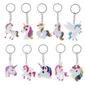 

100Pcs Unicorn Party Rubber Bangle Key Chains Kids Birthday Bracelet Baby Shower DIY Multi-style Horse Key Holder Party Decor