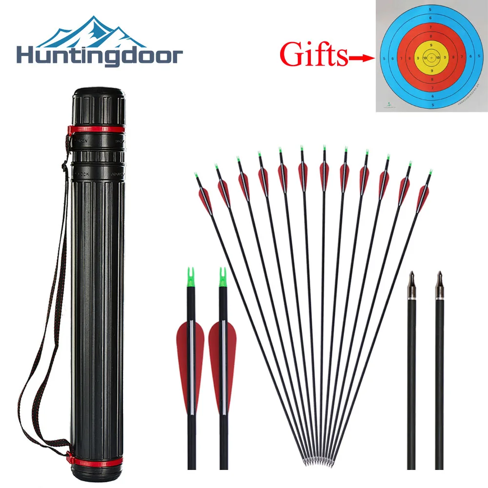 Black  Quiver Archery Box or Hunting Quiver and 12pcs mix arrows set with Free Gifts Arrow Accessories Target paper