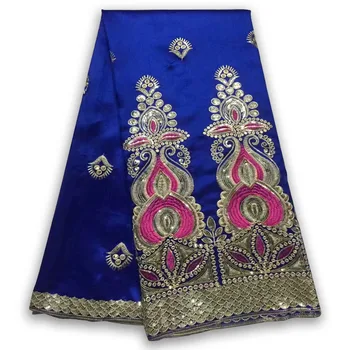 

Royal Blue African George Lace Fabric Sequined Embroidered Silk Lace For India Women Wedding Dress Material Sequins George Laces