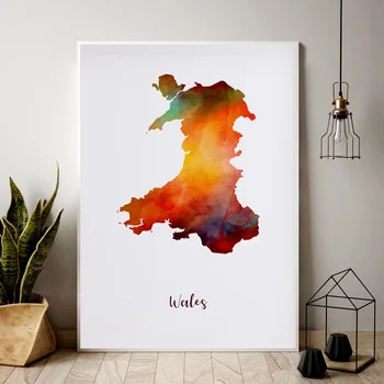 

Wales map watercolor Map Modern City Canvas Art Print Wall Pictures for Living Room No Frame