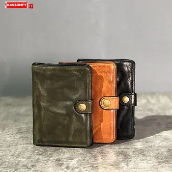 

Vintage Mini Purse Men's Short Wallet Small Wallet with Driver's License Card Holder Wallet First Layer Cowhide Leather Original