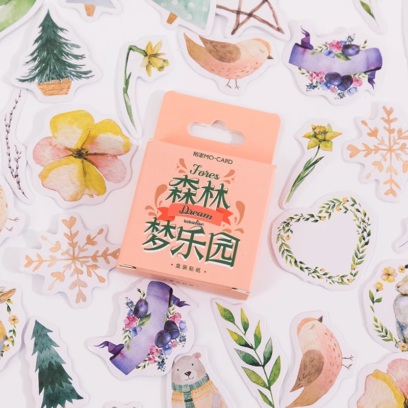 Lulu 46pcs/set Cute Forest Animals Plants Diy Diary Sticker Lovely Label Scrapbooking Decoration Album School Stationery | Канцтовары