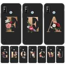 

for Tecno Spark GO 2020 Case Alphabet flower Cover Tecno Spark 6 Air 6Air 5Air 5 Pro 6Go Camon 15 12 Silicone Black Phone Coque