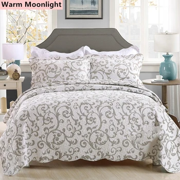 

1 Pc Bed Cover+2 Pcs Pillowcases European Vine Bedspread White Totem Blanket/Sheet Cotton Wave Edge Quilt Queen Size Bed