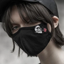 Панк рейв женская готическая Череп Роза вышитая маска PS-125