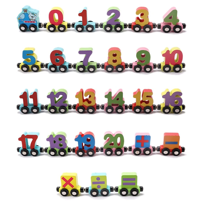 

MWZ Wooden Small Train Magnetic Toys Digital Slide Puzzle Toy For Children Educational Christmas Gifts Jigsaw Color Cars Numbers