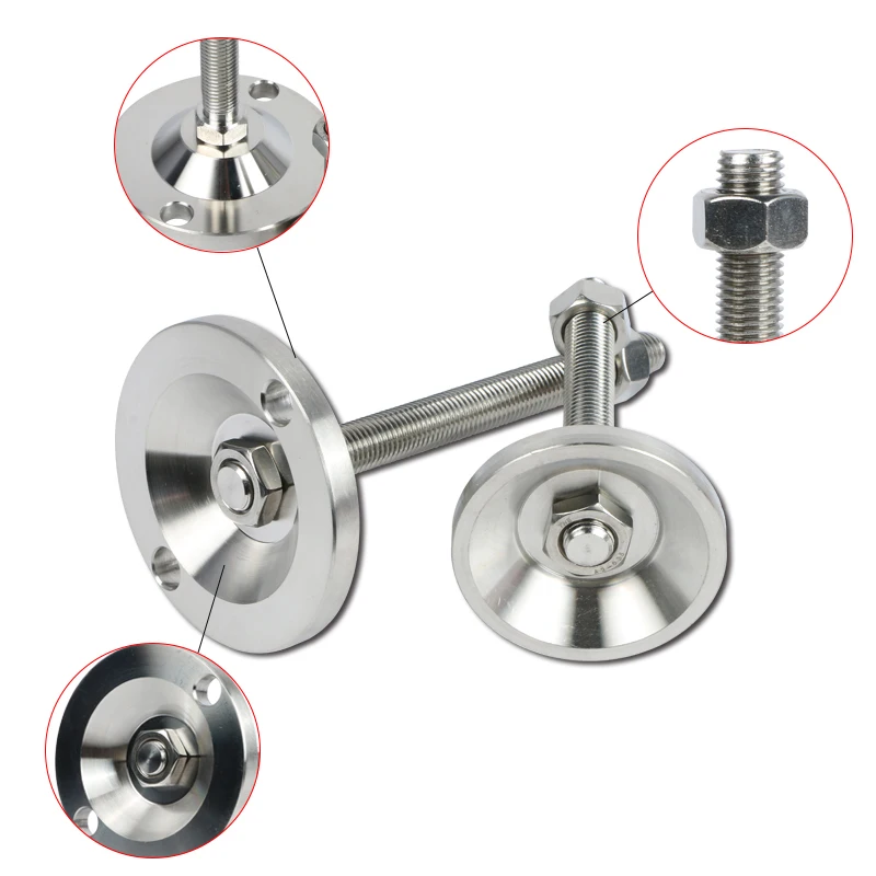Adjustable Lathe Leg 304 Stainless steel Thread M8 M10 M12 Heavy-Duty Levelling Feet Swivel Base Furniture Glide Pad 2Pcs 10Pcs