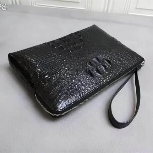 Business style Authentic Crocodile Head Skin Zipper Closure Men's Wristlets Bag Genuine Alligator Leather Male Clutch Card Purse