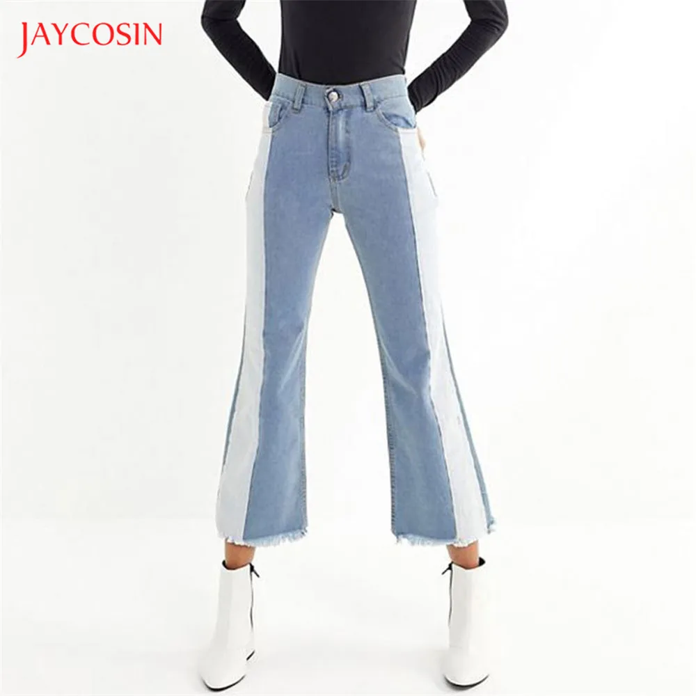 Jaycosin весенние модные женские джинсы, повседневные штаны с кисточками, женские штаны длиной до щиколотки, джинсы с карманами на пуговицах, джинсовые расклешенные штаны