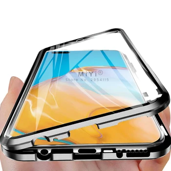

360° Full Cover Double-sided Glass Magnetic Flip Cover Case For Huawei P 40 Lite Hauwei P40 Pro Lite Light Cases Metal Bumper