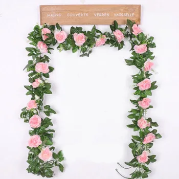 

220cm Long Artificial Rose Flowers Vine Autumn Cane Backdrop Decor Silk Fake Rattan Garland For Wedding Home Hotel Decoration