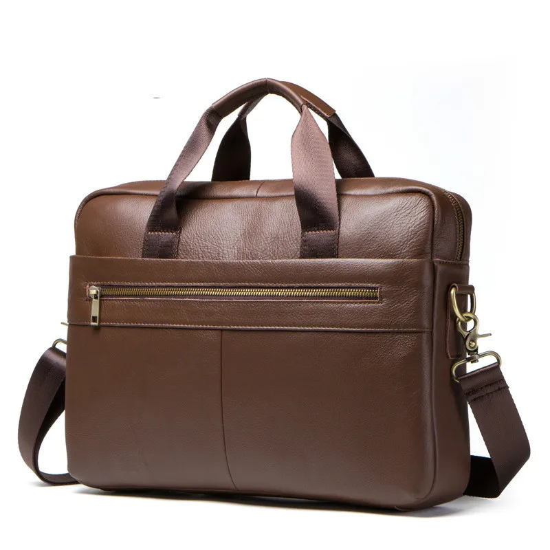 

Men's briefcase leather portable business bag shoulder straddle computer bag 15-inch brown light brown