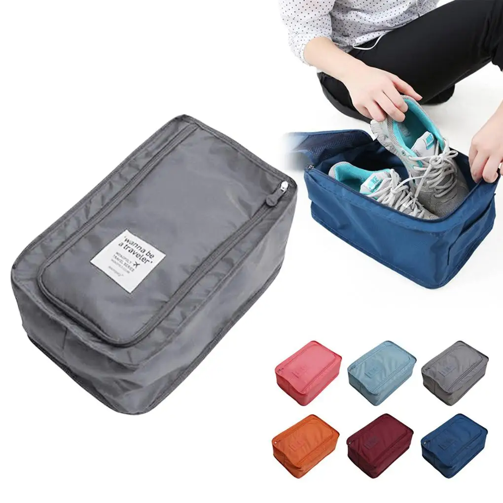 size:36x30x9 cm Portable Shoe Bags Travel Accessories Nylon With Zipper Travel Shoe Organizer Bags Space Saving Storage Bag blue flowers 