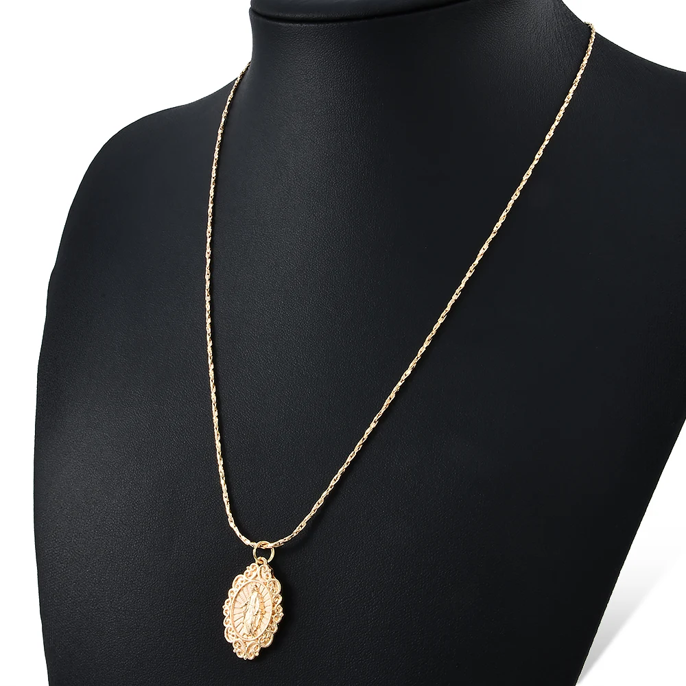 Золотистый сплав Винтаж медальон Дева Мария ожерелье религиозный стиль цепь ожерелье ювелирные изделия для женщин первоначальное ожерелье