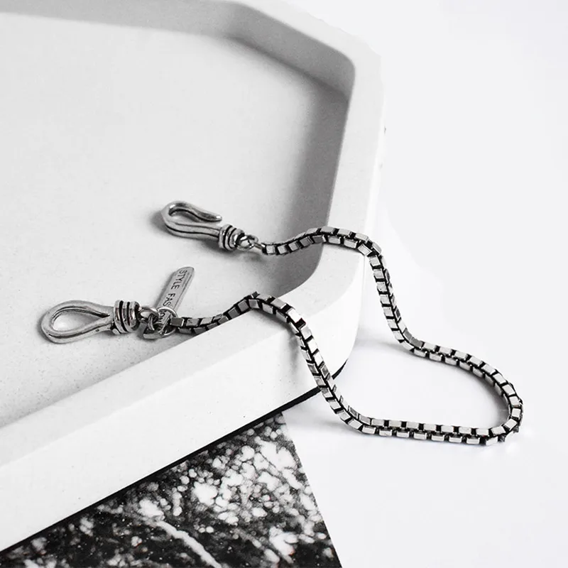 Браслет из стерлингового серебра 925 пробы для женщин винтажное тайское серебро ручной работы 3 мм Толстая коробка цепи браслеты Модная бижутерия Браслеты