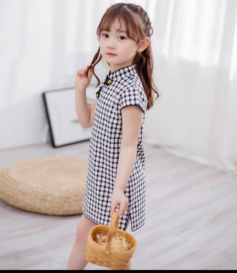 Детская одежда для выступлений Cheongsam; Новинка года; стильный китайский костюм для девочек; клетчатое платье в стиле ретро для студентов