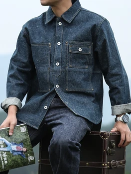 

Mens Coats Jackets Vintage Red Ear Tannin Snowflake Craft Denim Shirt Blue denim jacket Cashmere Casual bomber jacket