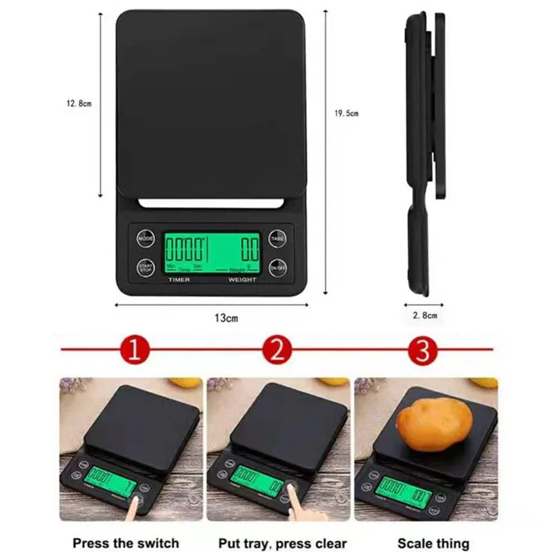 Digital Coffee Scale With Backlight Timer Portable Electronic Grams
