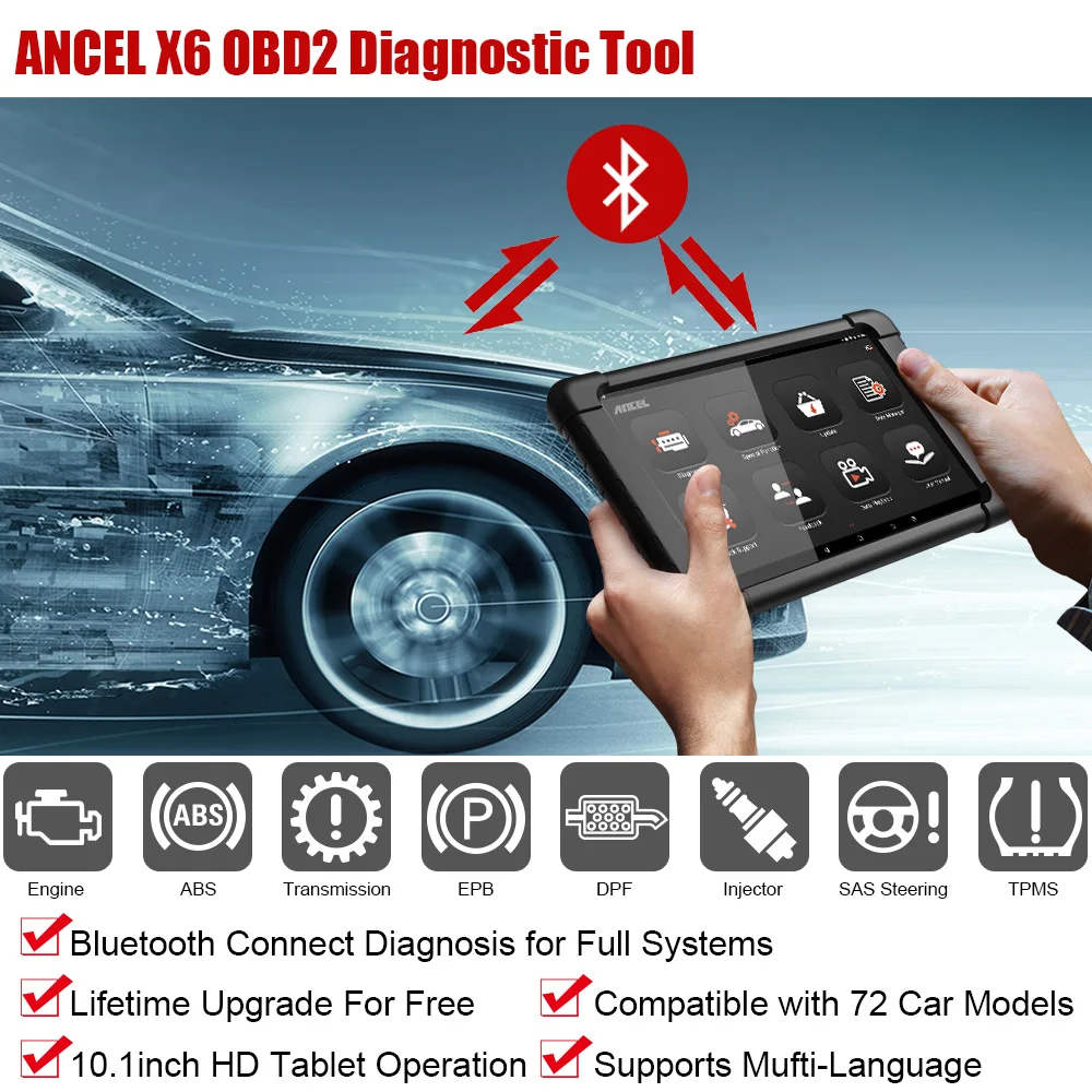 ANCEL X6 OBD2 сканер Bluetooth полная система автомобильный диагностический инструмент абс масло EPB DPF SAS батарея сброс топливного инжектора кодирование OBD2