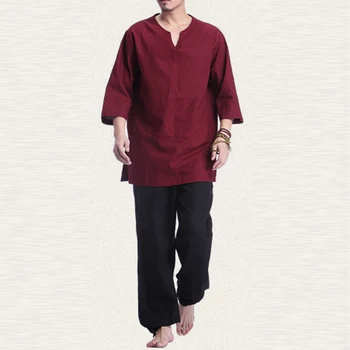 

INCERUN Vintage Men's Sets Cotton Streetwear V Neck 3/4 Sleeve Tops Loose Pants 2020 Solid Color Chinese Style Mens Suits S-5XL