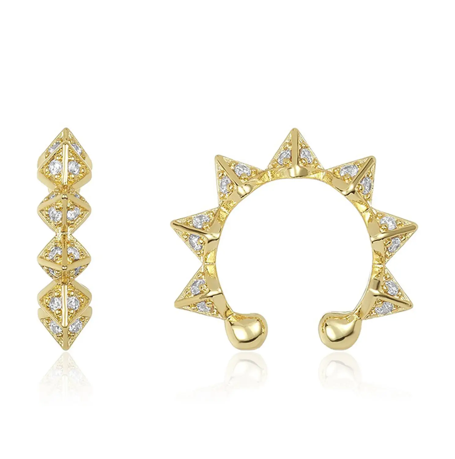 

Brass With 18k Gold Zircon Spike Clip Earrings Non Pierced Earcuff Party T Show Gown Runway rare Korean Japan Trendy INS