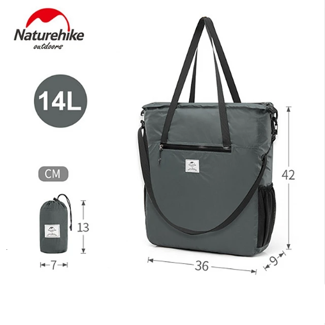 Gray Naturehike 14L Складная легкая Большая вместительная сумка Водонепроницаемая 30D нейлоновая спортивная сумка простая и универсальная сумка через плечо - Цвет: Gray