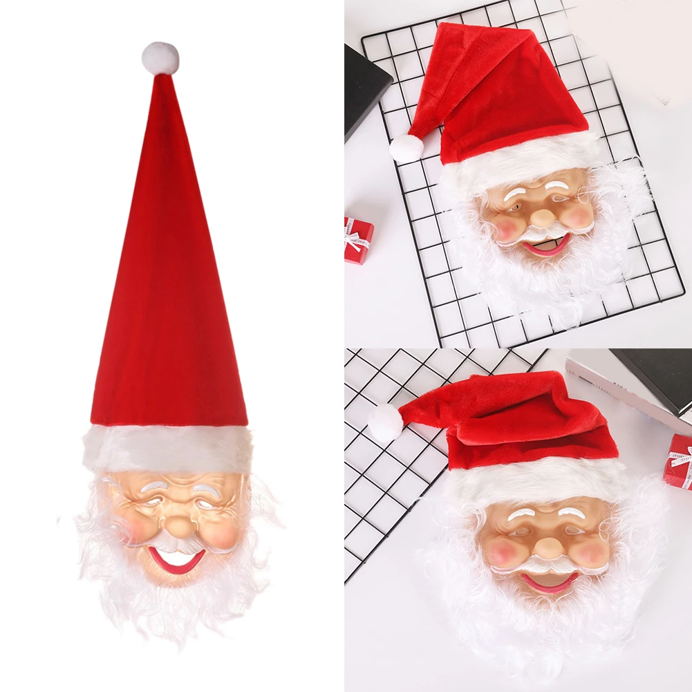

Makeup Festival Props Full Cover Christmas Mask Halloween Decorative Gift Holiday Masquerade Beard Celebration Party Red Hat