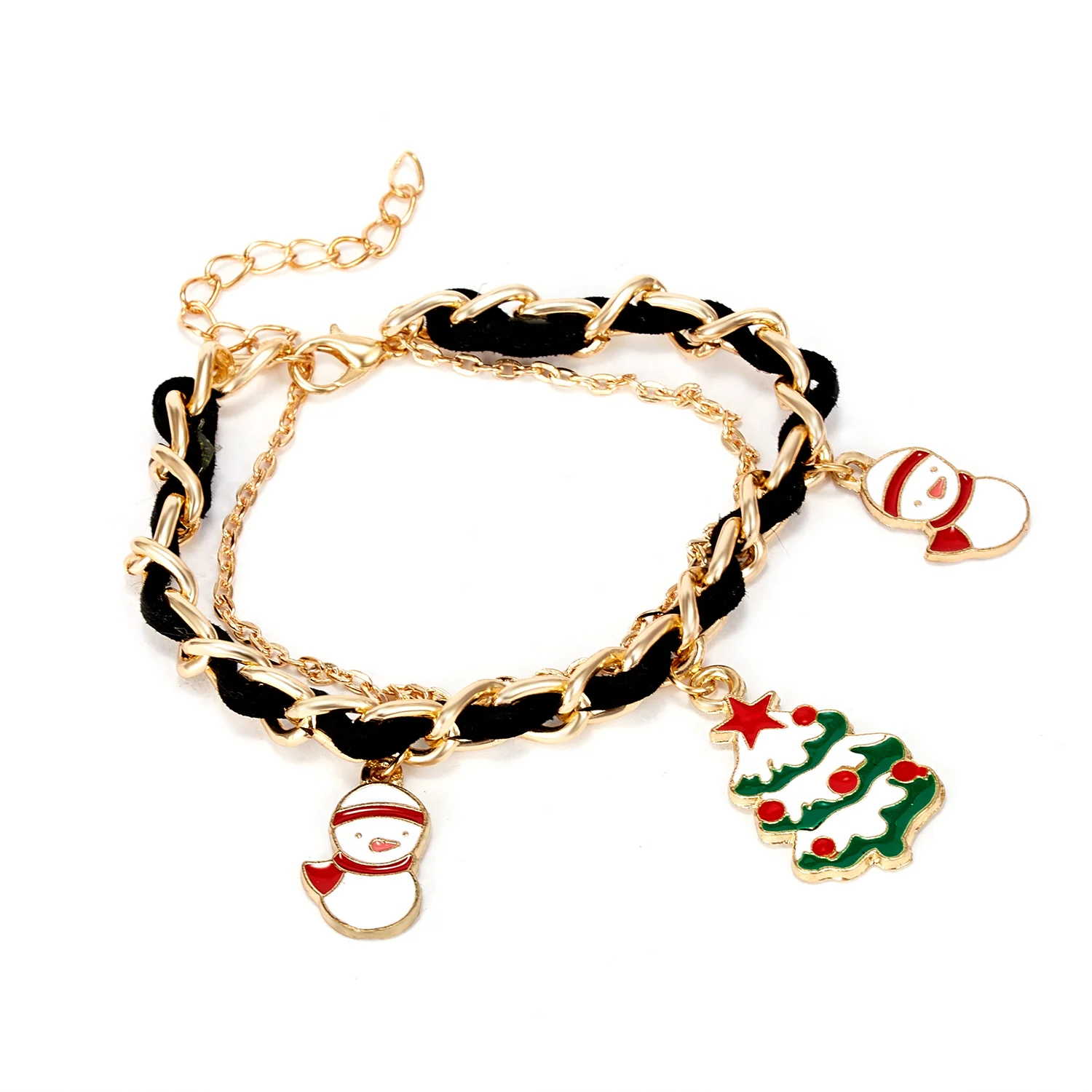 Rinhoo 1 шт новая модная рождественская ёлка, олень, снеговик, подвесная цепь и веревка, браслет-цепочка для женщин, модное ювелирное изделие, подарок - Окраска металла: BR18Y0744-3