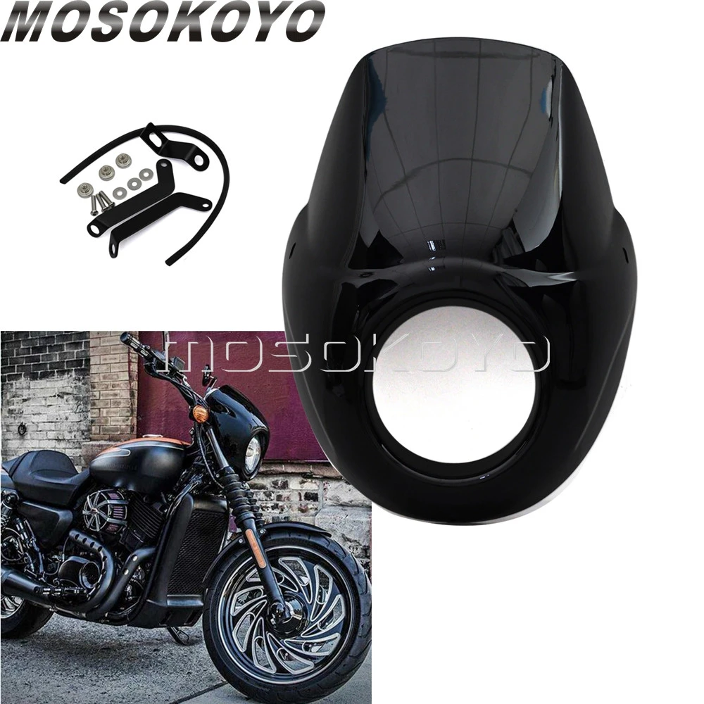 Black Motorcycle Headlight Fairing Windscreen W/ Mount Kit For Harley Street 750 500 Street Rod