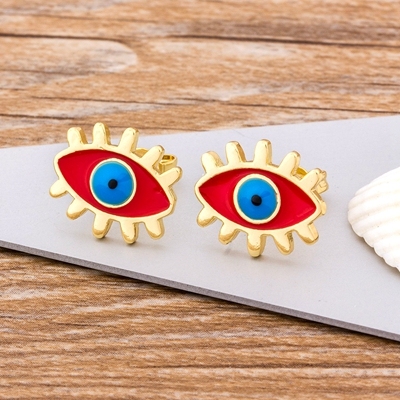 Rainbow Stud Earrings Gold Color Evil Eye Shape Korean Earrings Copper CZ Charms Jewelry Gift For Female Girls
