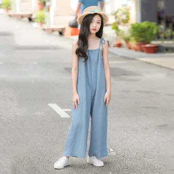

2020 New Designs Girls Overalls Suspenders Backless Romper Teens Girl Jumpsuit Wide Leg Pants Trousers Girls Summer Clothes