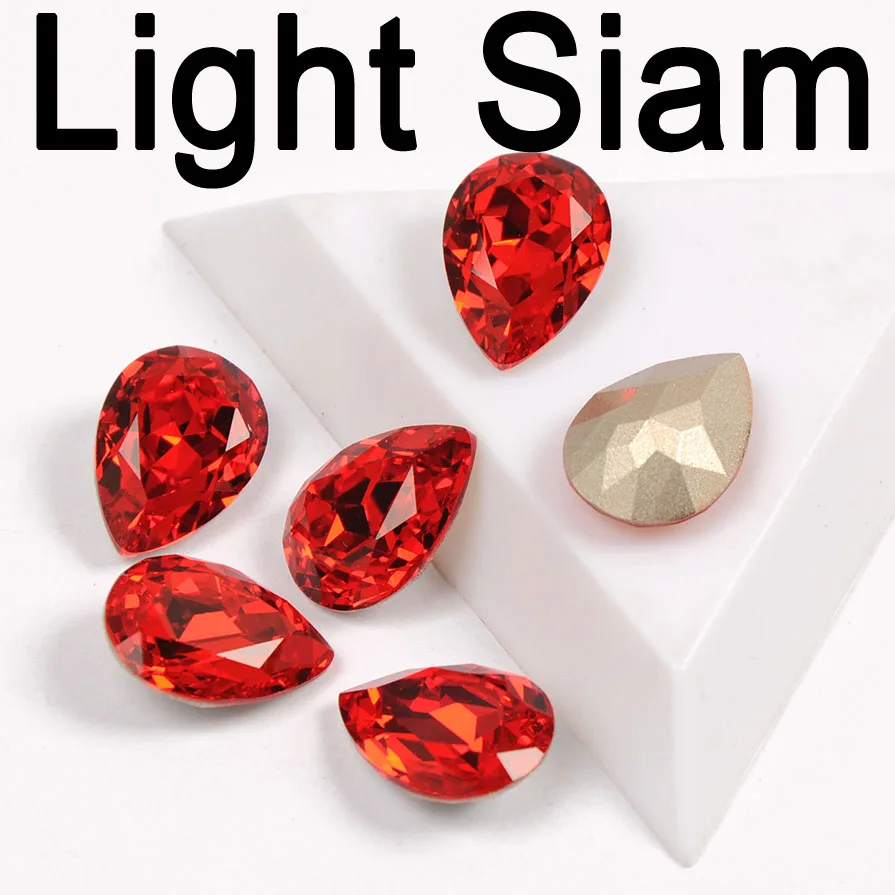 CTPA3bI Colorful Crystal Drop Shape Loose or With Strass Rhinestones Sew On Glass Stones DIY Crown Jewelry Ring Pendant Dress - Цвет: Light Siam
