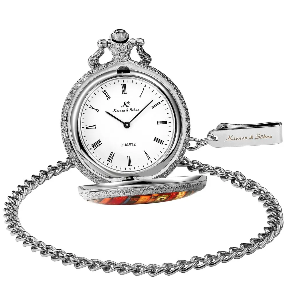 Silver KSP095 KS бренд книги узор чехол римская цифра циферблат Ретро Мужские кварцевые часы клип брелок ювелирные изделия мужские карманные часы подарок/KSP096 - Цвет: Silver KSP095