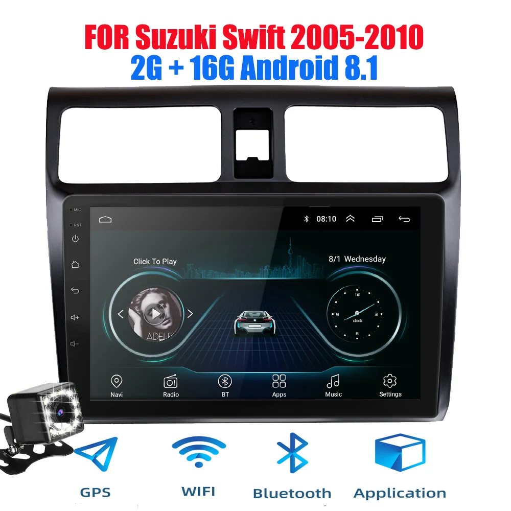 2din Android 9,0 Ouad Core PX6 Автомагнитола стерео для Suzuki Swift 2005-2010 gps Navi Аудио Видео плеер Wifi BT HDMI DAB - Цвет: Android 8(2G) CAM