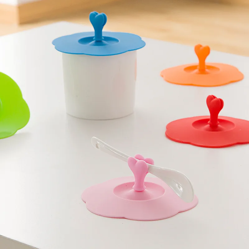 

10.5 Cm Cup Lid Silicone Cup Lid Tea Cup Mug Lid Food Grade Silica Gel Cover Can Clip Spoon Silicone Sealed Cap