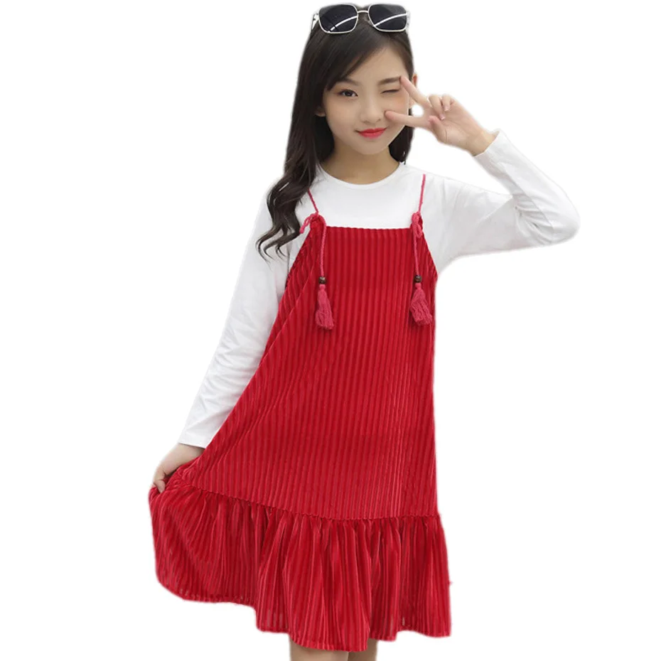 2 шт. Повседневная рубашка и платье для девочек на возраст 6 13 лет|Комплекты