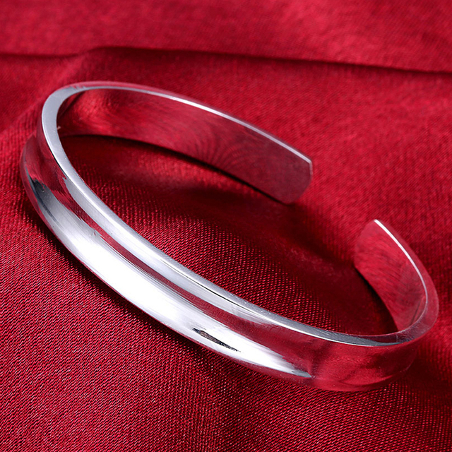 Trendy Style 925 Silver Round Heart Open Bracelet For Women Fashion Jewelry Cuff Bangles