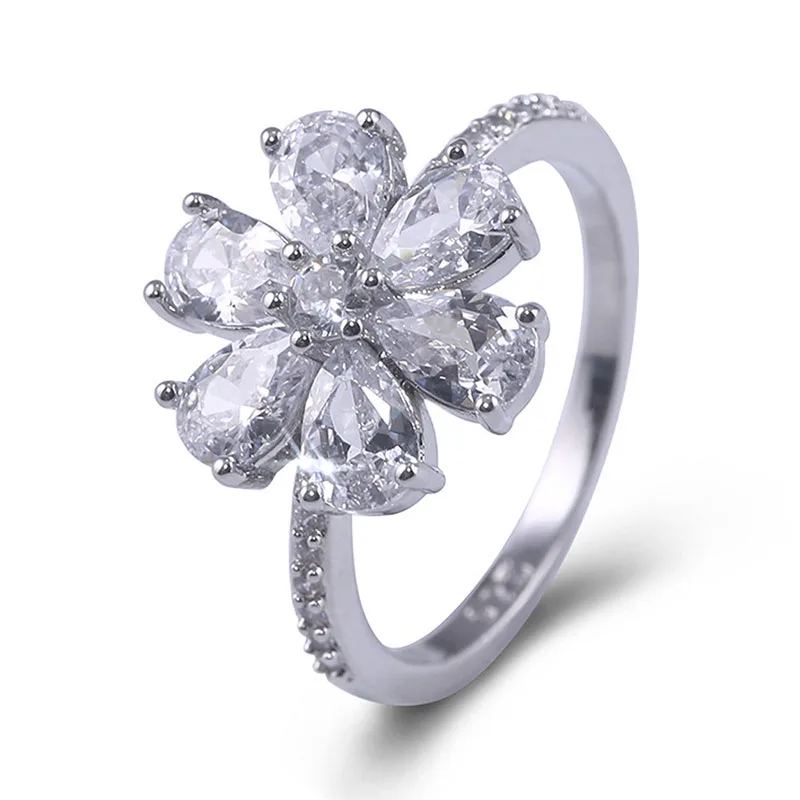 Fashion Crystal Wedding Rings for Women Silver Color Flower Floral Shaped Engagement Bridal Luxury Party Jewelry finger ring silver ring wedding rings wedding ring