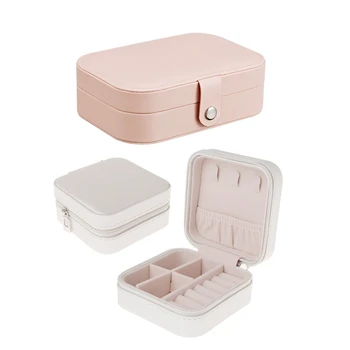 

Jewelry Box Zipper PU Storage Organizer Jewelry Holder Jewelry Case Gift Boxes for Women(White) & Orange Pink
