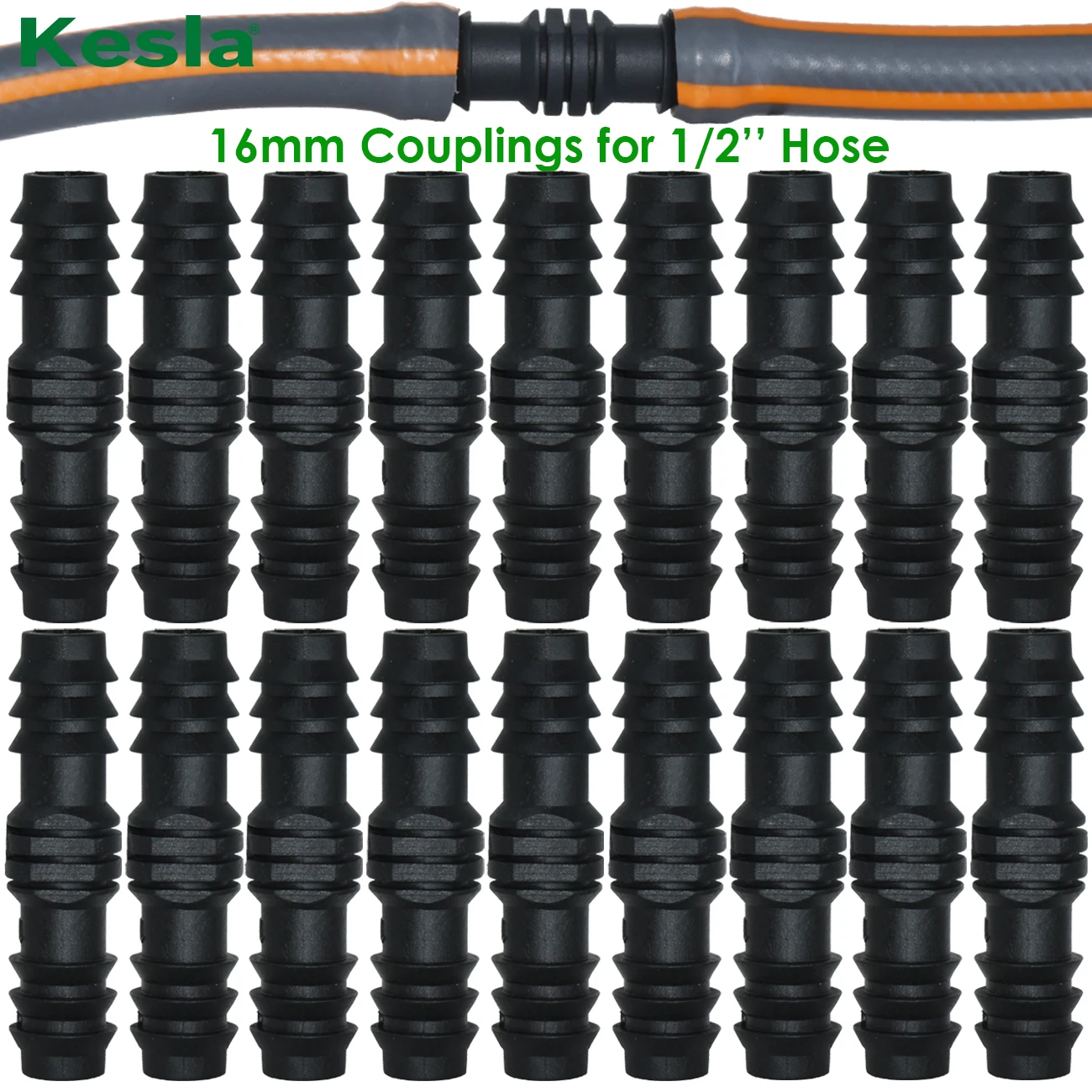 

KESLA 30pcs Drip Irrigation Barbed Fitting Connector Adaptor Coupling 16mm for 1/2" PE Tubing Hose Pipe Watering Garden