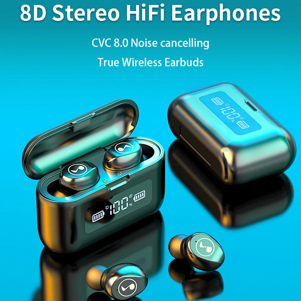 

F9 Bluetooth Wireless Earphone LED Display Charging Box 2200mAh TWS Sports Waterproof Earphones Headset Earbuds