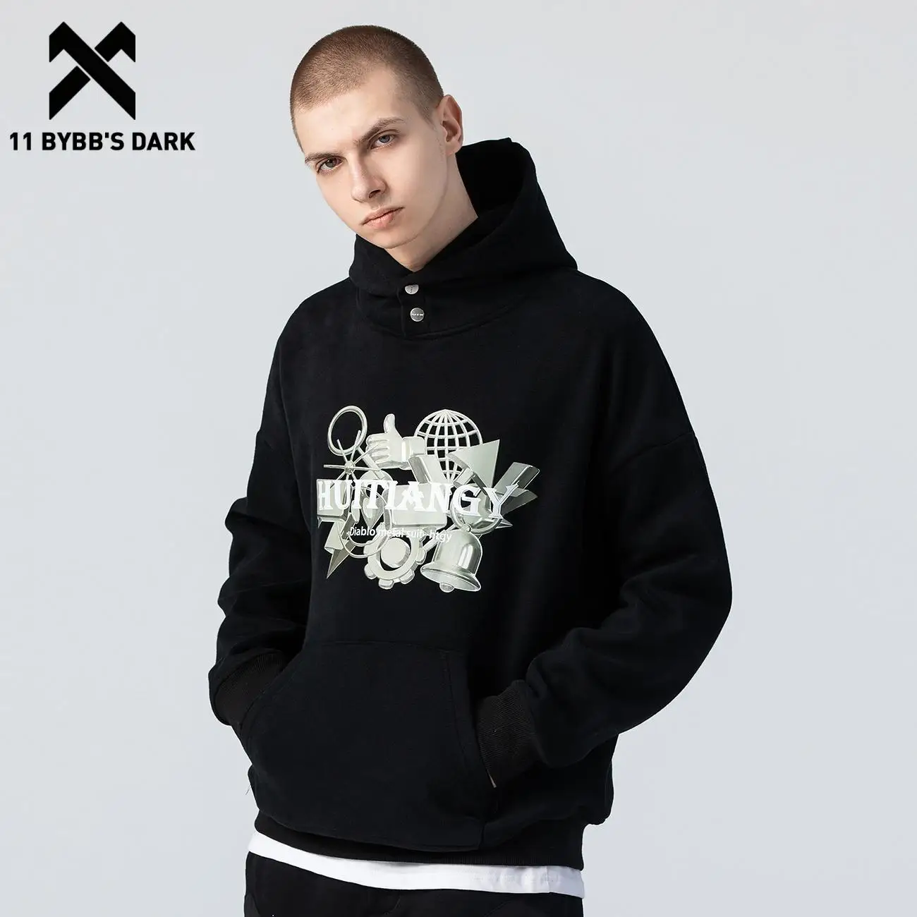 

11 BYBB'S DARK Fashion Print Hoodies Sweatshirts Streetwear Loose Winter Hoodie Men Hip Hop Fleece Cotton Pullover Thicken Tops