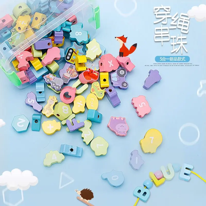 

Wooden CHILDREN'S Toy 108 Grain with Numbers Lettered Beaded Bracelet Cartoon Animal Traffic Shape Wood Early Childhood Educatio