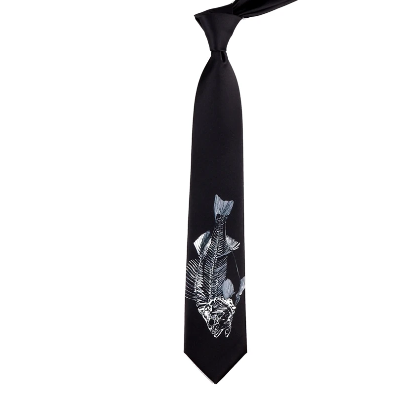 free-shipping-new-male-men's-necktie-original-design-fun-creative-black-fish-bone-print-tie-women-retro-casual-trend-personality